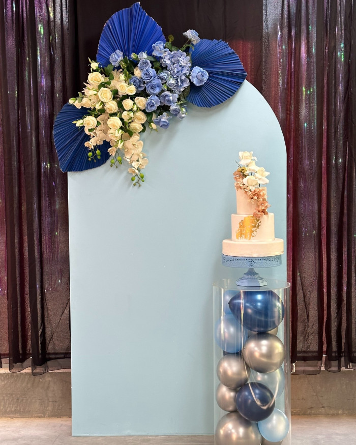 Silk Blue & White Floral with Fans Spray Photo - 1