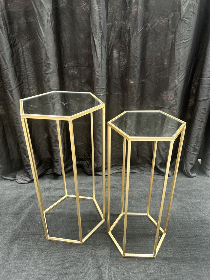 Gold Mirror Hexagon Plinths Photo - 1