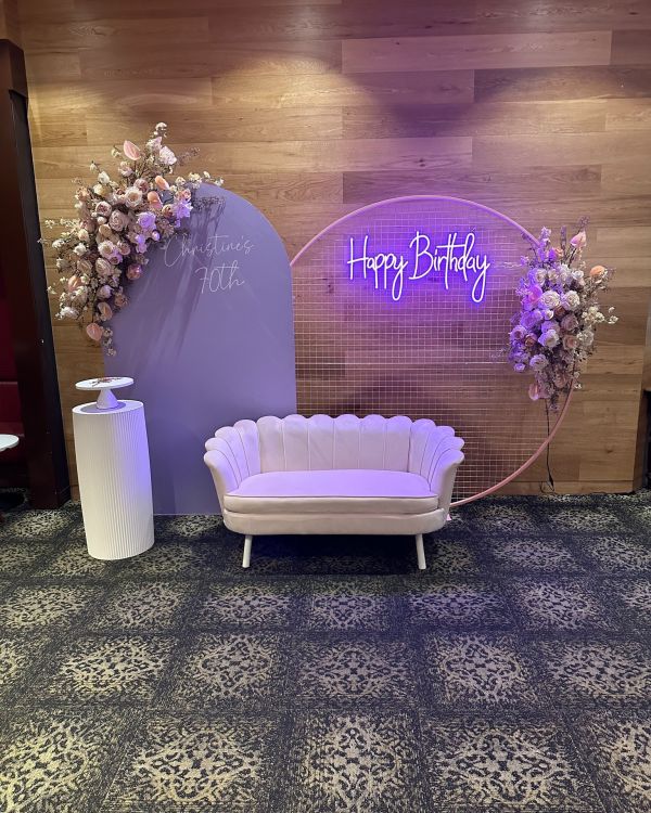 Wooden Purple Arch Backdrop Photo